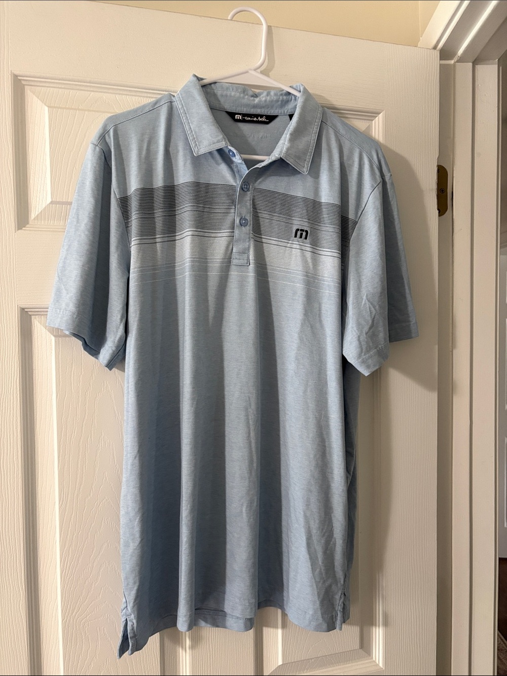 Travis Mathew Light Blue Polo with Gray Stripe Detail - Large